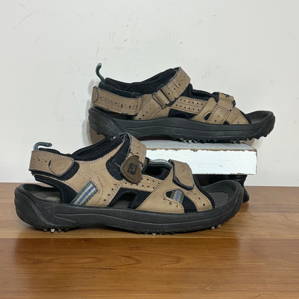 FootJoy GreenJoys Mens Golf Sandals Tan Black Spiked 48786 Size 9 M